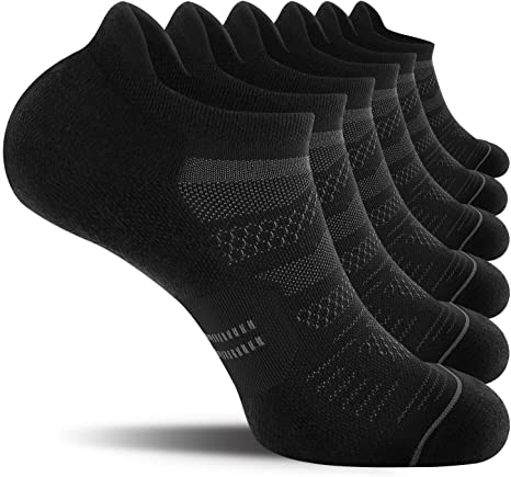 CelerSport 6 Pack Men's Running Ankle Socks with Cushion, Low Cut Athletic Sport Tab Socks