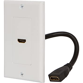 Buyer's Point HDMI Wall Plate with 6-Inch Pigtail Built-In Flexible Hi-Speed HDMI Cable with Ethernet, 2-Piece Decora, Single Outlet Port Insert, Perfect for Home Theater Systems and More (White)