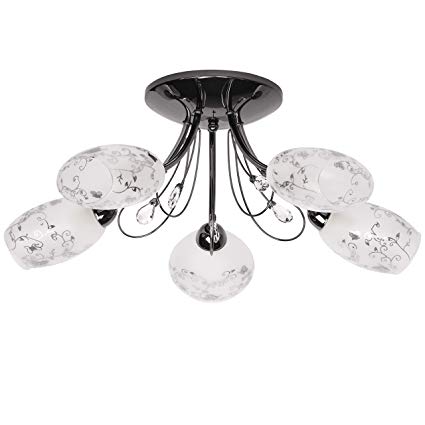 Modern 5 Light Ceiling Fitting Glass Shade with Pattern Crystal Clear, Requires 5 x 60 W E14, Black Nickel Colour