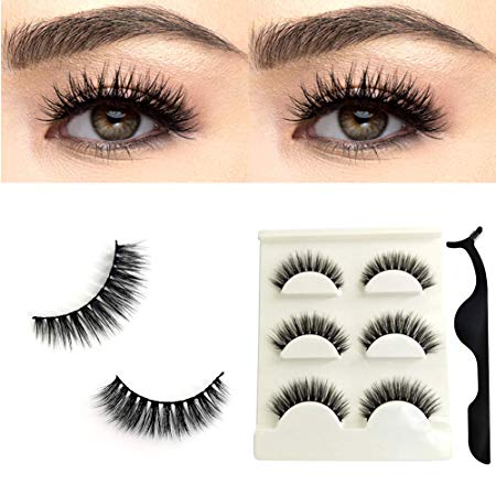 Vanalia Eco-Friendly 3D Fake Lashes Hand-made Dramatic Makeup Strip Lashes 100% Fake Eyelashes Thick Deluxe False Lashes Black Nature Fluffy Long Soft 3 Pairs Package + Lashes Clip(16)