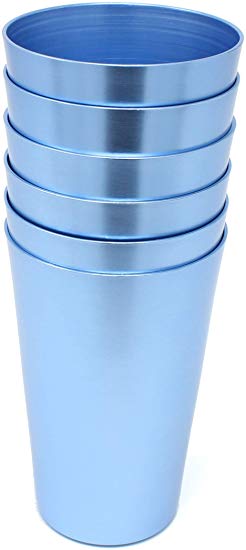 Aluminum Tumbler Reusable 18 OZ Drinking Cups - Bright Anodized Color - Set of 6 - Light Blue