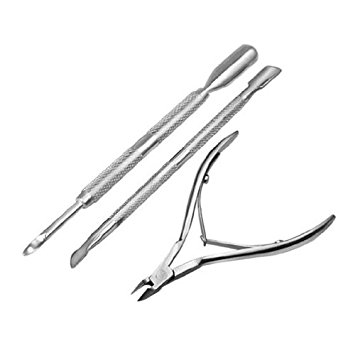 3 Pcs Stainless Steel Nail Cuticle Spoon Pusher Cutter Nipper Clipper Set