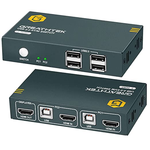 KVM Switch HDMI 1 Monitor 2 Computers with 4K@30Hz Ultra HD Resolution, 2 Port KVM Switches 4 USB 2.0 Hub,KVM Switches Supporting Wireless Keyboard and Mouse, Plug and Play