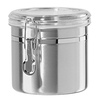 Oggi 42 oz Stainless Steel Airtight Canister with Clear Acrylic Lid and Locking Clamp, Silver