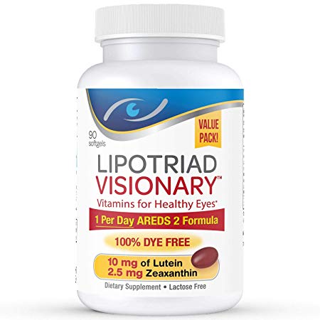 Lipotriad Visionary 1-Per-Day AREDS 2 Eye Vitamin and Mineral Supplement | Includes all 6 key ingredients in the AREDS 2 Study | Dye Free, Low Zinc, Safe for smokers | Value Pack - 3 Mo Supply - 90 Ct