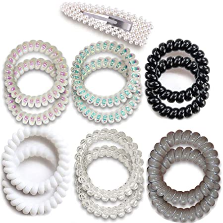 Shinon Hair Ring Coil Hair Ties Spiral Phone Cord Hair Ties Elastics Traceless Hair Coils Ponytail Holders with One Pearl hairpin(13Pcs)