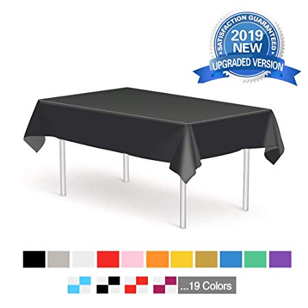 Plastic Tablecloth Disposable Table Cover, Heavy Duty 6 Pack 54" x 108" for 6 to 8 Foot Rectangle Tables Parties Picnic Birthdays Weddings Indoor or Outdoor Use(Black)