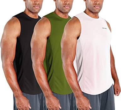 DEVOPS Men's 3 Pack Cool Dry Fit Muscle Sleeveless Gym Training Performance Workout Tank Top