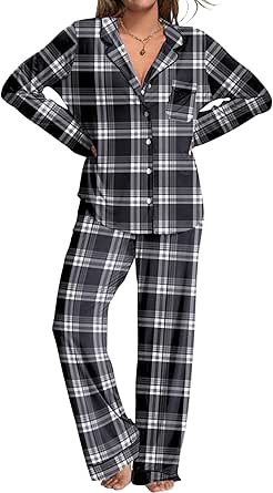 Ekouaer Womens Pajamas Set 2 Piece Button Down Pjs Soft Long Sleeve Top and Pants Sleepwear Set Lounge Sets