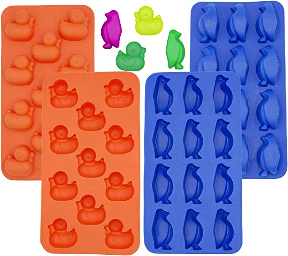 Cute Animal Duck & Penguin Shape Silicone Ice Tray Maker Mold,Set 2