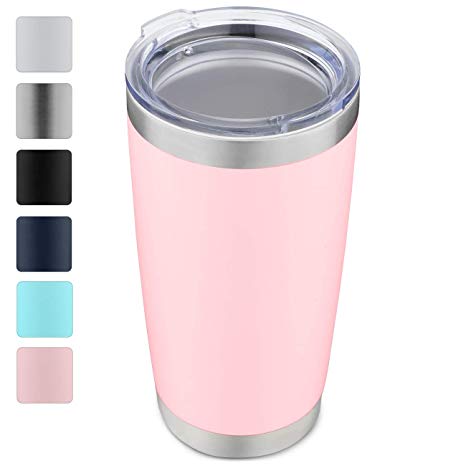 DOMICARE 20oz Stainless Steel Tumbler with Lid, Double Wall Vacuum Insulated Travel Mug, Durable Powder Coated Insulated Coffee Cup,1 Pack, Pink