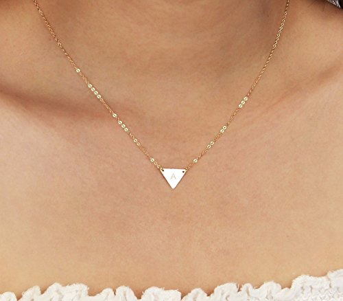 Customized Small Silver Triangle Necklace, Dainty Gold Triangle Letter Pendant Necklace, Initial Geometric Jewelry, Rose Gold Monogram Triangle Layered Necklace