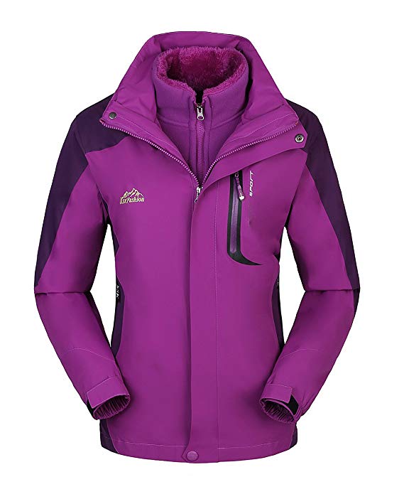 KAISIKE Women's Windproof Softshell Fleece Waterproof Ski Jacket 3 in 1 Outdoor Sports Coat（W168）