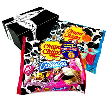 Chupa Chups Cremosa Lollipops 2-Flavor Variety: One 16.93 oz Bag Each of Ice Cream and Yogurt in a BlackTie Box (2 Items Total)