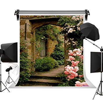 Kate Photo Backdrop Cotton Collapsible Background Pink Rose Brick Arch Door Background for Photographer Backdrop for Wedding Pictures 10x10ft(3x3m)