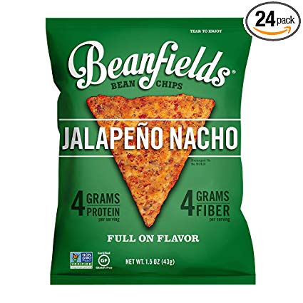 Beanfields Bean Chips, High Protein and Fiber, Gluten Free, Vegan Snack, Jalapeno Nacho, 1.5 Ounce (Pack of 24)