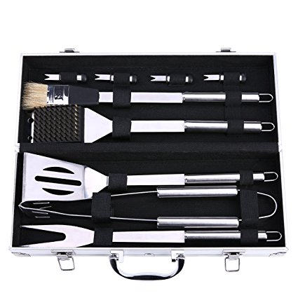 BBQ Grill Tools Set,Discoball Stainless Steel Utensils with Aluminium Case 9 Barbecue Accessories, Outdoor Grilling Kit for Dad
