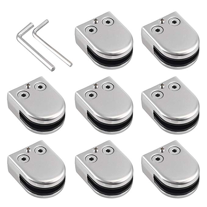Kamtop 8PCS Glass Clamps 8-10mm Glass Brackets Stainless Steel Glass Clamp Adjustable for Balustrade Staircase Handrail-Smooth