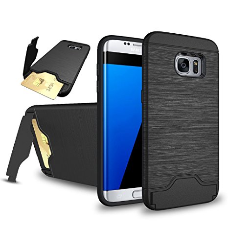 Galaxy S7 Edge Case,AOFU [Wallet Armor] Card Holder [Dual Layer] Hybird Shock Proof Protective with Stand Feature Premium Bumper Wallet Cases for Samsung Galaxy S7 Edge-Black