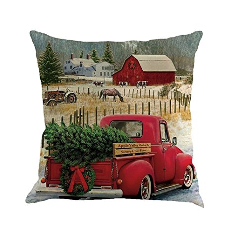 Clearance!Christmas Pillow Cases,ZYooh Tree Car Printed Linen Throw Pillow Cases Sofa Cushion Cover Home Party Decoration 18"
