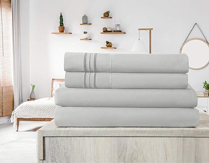 Elif Twin Size Bed Sheets Set – Cooling Bedding Sets, Extra Soft - Deep Pocket, Machine Washable, Easy Care - Wrinkle Free and Fade Resistant - 3 Piece Bedding (Light Gray, Twin)