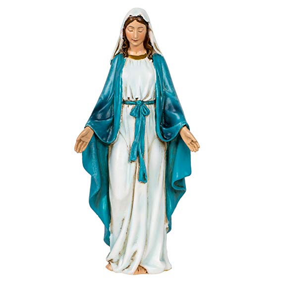Our Lady of Grace Blue White 6 inch Resin Stoneware Tabletop Figurine Statue