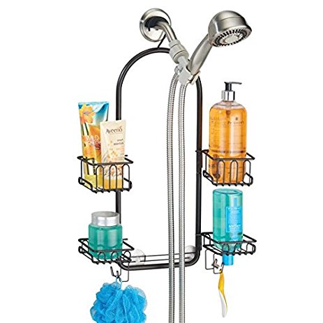 mDesign Bathroom Adjustable Shower Caddy for Tall Shampoo, Conditioner, Soap Bottles - Bronze