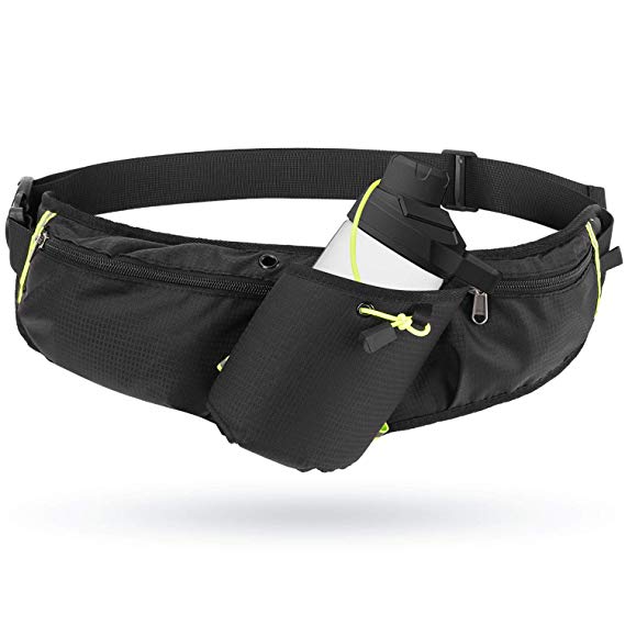 Odoland Running Belt, Bounce Hydration Waist Pack with Water Bottle Holder for Men Women, Fitness Workout Fanny Pack Bag, Reflective Fits 6.5'' Cellphone