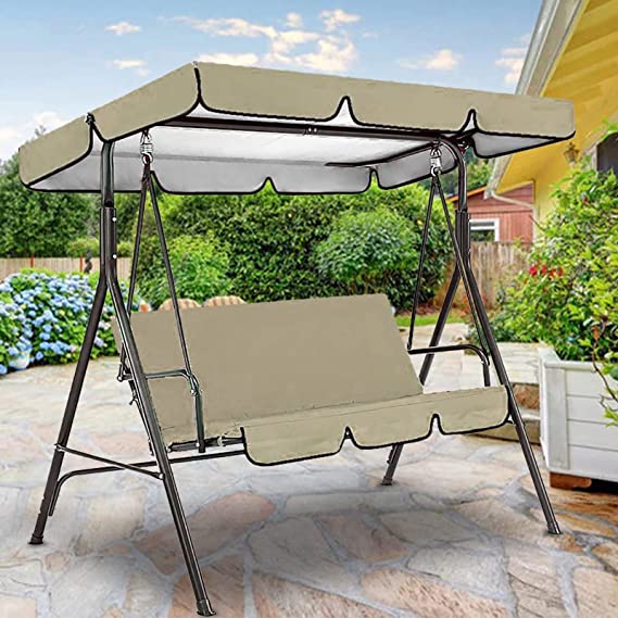 Swing Waterproof Canopy Set, Garden Swing Seat Replacement Oxford Cloth Canopy, Outdoor Patio Swing Seat Cover, UV Protection Porch Cover,Swing Chair Not Included (55.9x47.24x7.09 in, Beige)