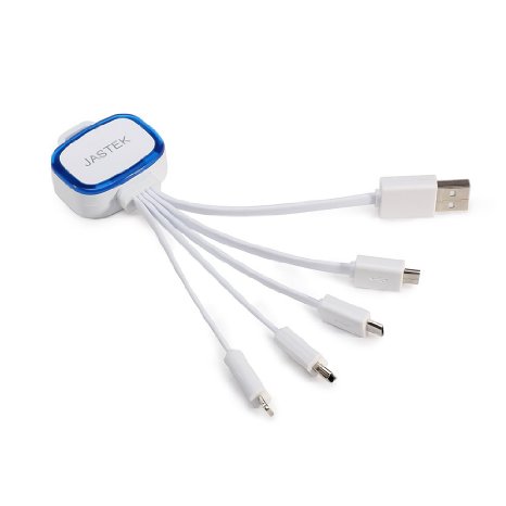 Multi USB Cable,JASTEK Premium Quality 4 in 1 Multiple USB Charging Cable with LED Lighting (1 pc White)