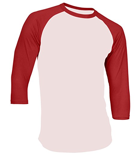 Men's Plain Raglan Shirt 3/4 Sleeve Athletic Baseball Jersey S-3XL (40  Colors)