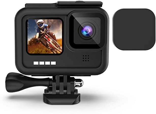 Kupton Frame for GoPro HERO9 Black Housing Border Protective Shell Case for Go Pro Hero 9 Black with Quick Pull Movable Socket and Screw and Lens Cover