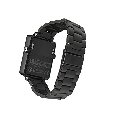 Garmin vivoactive Replacement Watch Band,Shangpule Stainless Steel Metal Replacement Smart Watch Band Link Bracelet with Double Button Folding Clasp for Garmin vivoactive (Black)