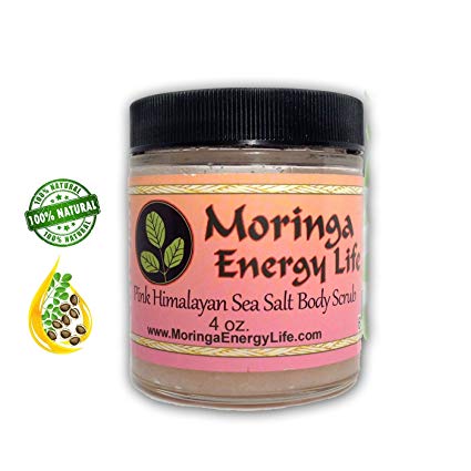 MORINGA SEA SALT SCRUB - Exfoliate Your Skin with Pink Himalayan Sea Salt & USDA Organic Moringa Oil Body Scrub Salt Rub with Nutrients