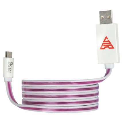iasg Micro USB to USB Cable Flat LED Pink Light Up Visible illuminated Data Sync Power Charging Cable for Android Smartphones&Tablets 3.3ft (Pink Purple light)