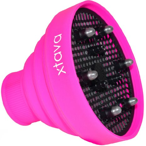 xtava Collapsible Silicone Hair Diffuser for Blow Dryer - Smart Folding Design for Easy Carrying and Storage, Pink