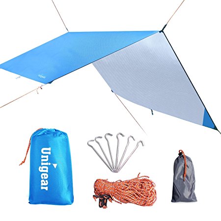 Hammock Rain Fly Tent Tarp 3m x 3m, Waterproof Windproof Snowproof Camping Shelter, Portable Lightweight Basha Sunshade for Snow Camping Outdoor Travel