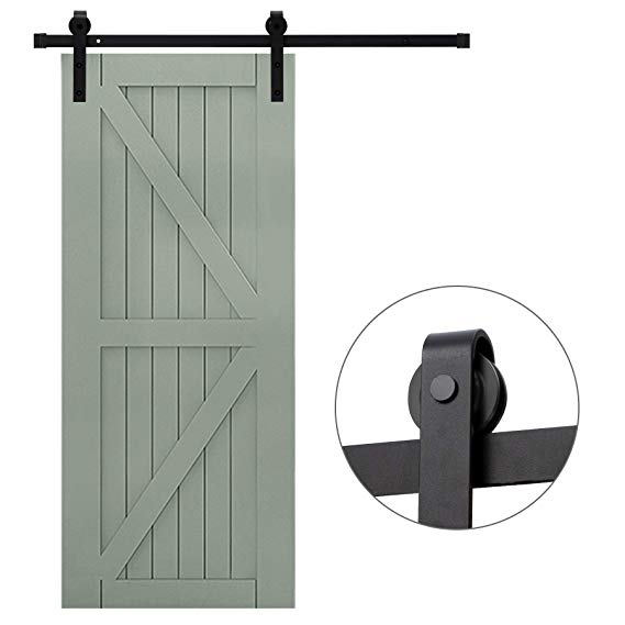 CO-Z 8FT Heavy-Duty Rail for Sliding Barn Door, Carbon Steel Single Rail, J-Shape Hangers for Super Smooth and Quiet Opening, Easy to Install (Single Door-8FT Kit)