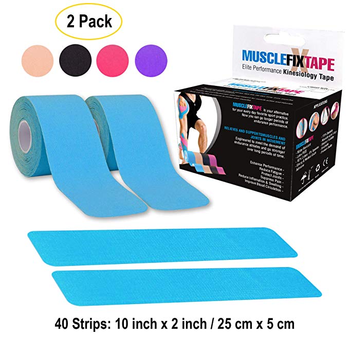 Kinesiology Tape Precut Roll - Sports Athletic Injury Therapy Support - Elastic Breathable Cotton Water Resistant Strong Adhesive - Tendon Joint Ligament Muscle Recovery Pain Relief
