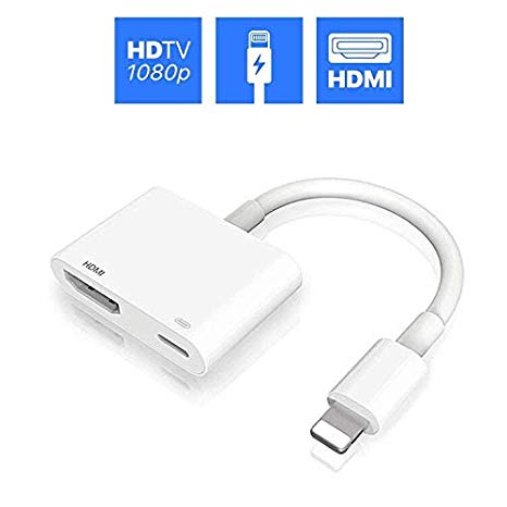 (Apple MFi Certified) HDMI Adapter for iPhone, Lightning to 1080P Digital AV Adapter,with iPhone Charging Port for HD TV/Monitor/Projector Compatible with iPhone 11/XS/XR/X/8/7 Support iOS 13-White