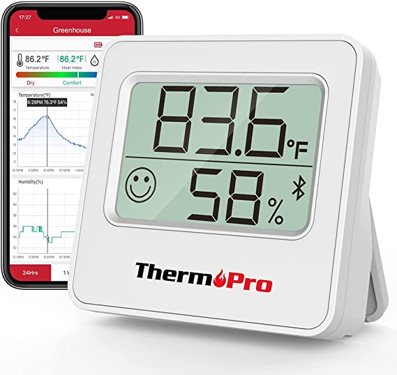 ThermoPro TP357 260FT Bluetooth Hygrometer Room Thermometer for Home with Remote Monitor & Smart APP, Temperature Humidity Sensor Gauge with Max Min Records, Silver