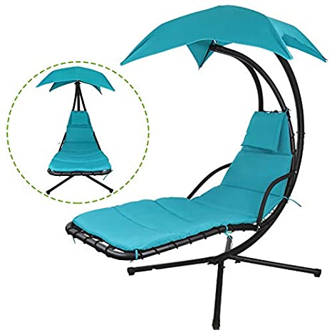 Flex HQ Hanging Chaise Lounger Chair Arc Stand Porch Swing Hammock Chair W/Canopy (Blue)