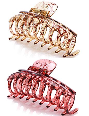 Prettyou 4.3" Women Hair Clips Plastic Claw Crystal Banana, Pack of Two (Set 1)