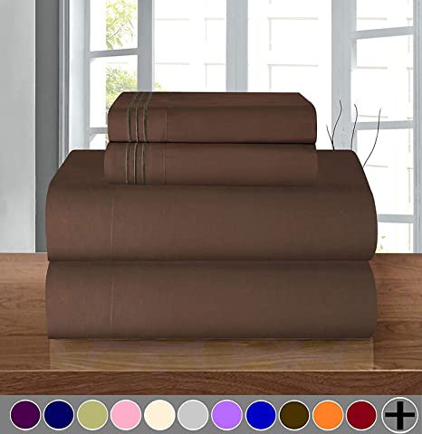 Elegant Comfort Luxury Soft 1500 Thread Count Egyptian Quality 3-Piece Sheet Wrinkle and Fade Resistant Bedding Set, Deep Pocket up to 16inch Twin/Twin XL Chocolate Brown