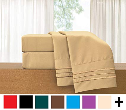 Elegant Comfort 4-Piece Sheet Set-Luxury Bedding 1500 Thread Count Egyptian Quality Wrinkle and Fade Resistant Hypoallergenic Cool & Breathable, Easy Elastic Fitted, Queen, Camel-Gold