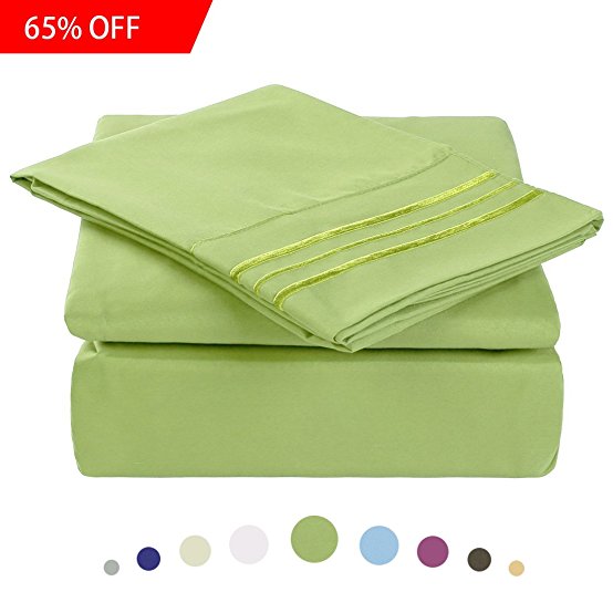 Bed Sheet Set - Microfiber Bedding Deep Pockets sheets 4 pc by Maevis (Grass Green,Queen)