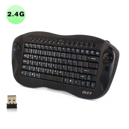 Mini Wireless Keyboard,Oley Computer 2.4G Wireless Remote Control With Trackball - Black