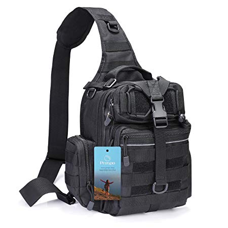 Prospo Tactical Sling Backpack Military Small Development Bag Molle Rover Chest Shoulder Pack Bag Range EDC One Strap Daypack Zippered Side Pockets Hiking Camping Treking