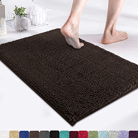 MAYSHINE Non-Slip Bathroom Rug Shag Shower Mat (17x24 Inches) Machine Washable Bath Mats with Water Absorbent Soft Microfibers of Brown