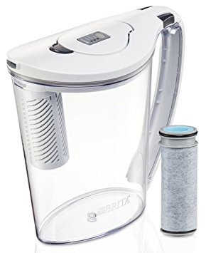 Brita 10 Cup Stream Filter as You Pour Water Pitcher with 1 Filter, Hydro, BPA Free, Chalk White